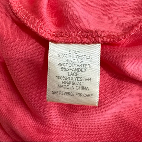 Self Esteem Salmon Color Lace V-Neck Sleeveless Fringe Edge Top - Picture 6 of 7